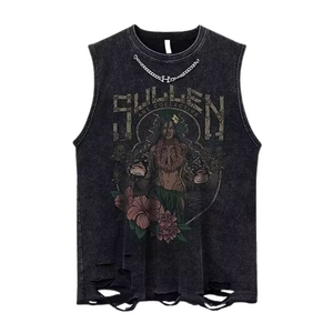 Hip Hop Bold Graphic Print Washed Vest