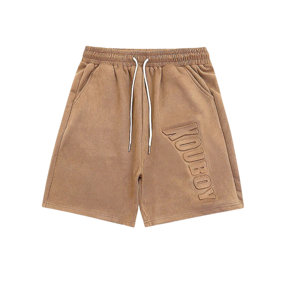 Retro Letter Embossed Suede Shorts