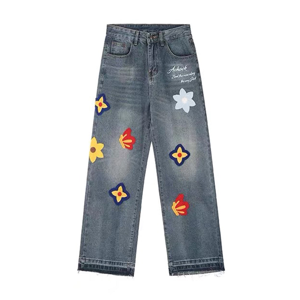 Hip-hop Loose Straight Patch Jeans