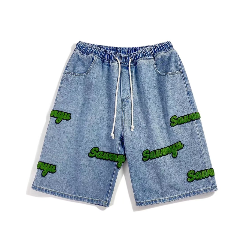 Simple Lettering Towel Embroidered Shorts