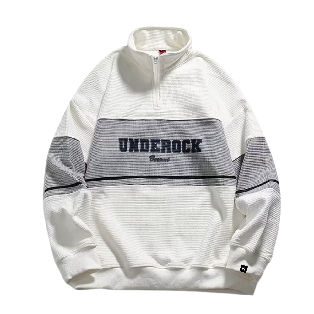 Waffle Stand Collar Zipper Sweatshirt