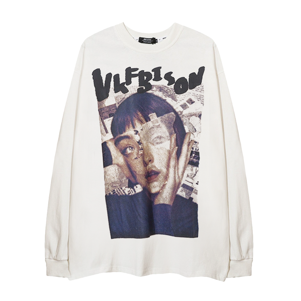 Newspaper Splicing Sense Long-Sleeve Shirt