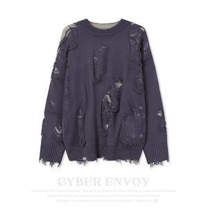 CE | Street Solid Color Ripped Sweater
