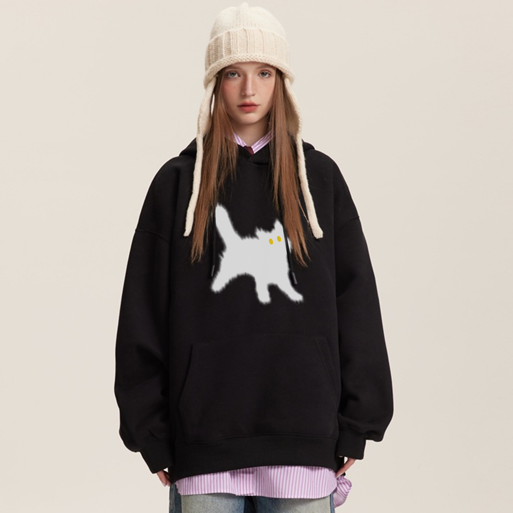 Minimal Angry Kitten Cotton Hoodie
