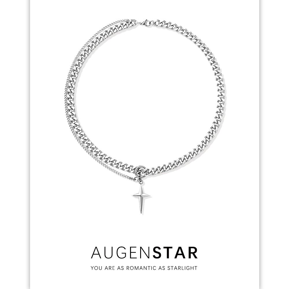 ASR | Titanium Steel Double Star Awn Hip Hop Necklace