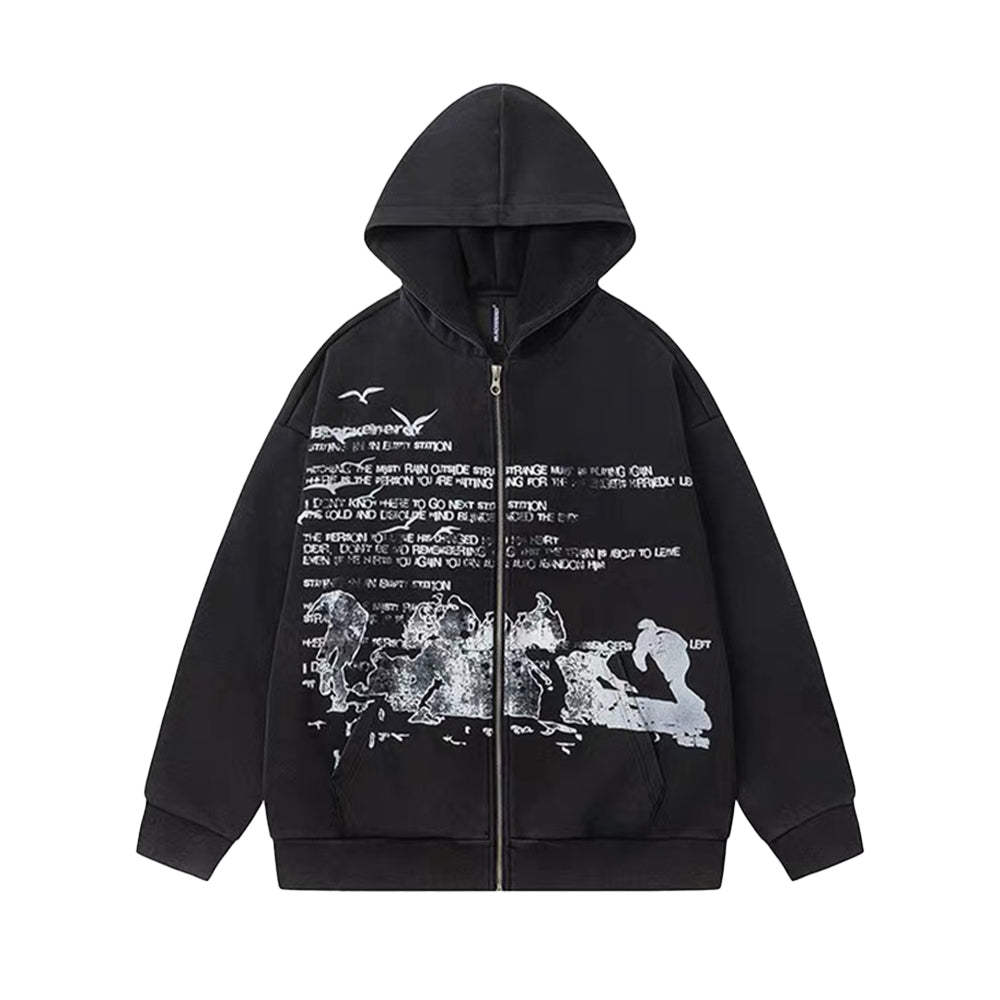 High Street Hip Hop Retro Print Hoodie