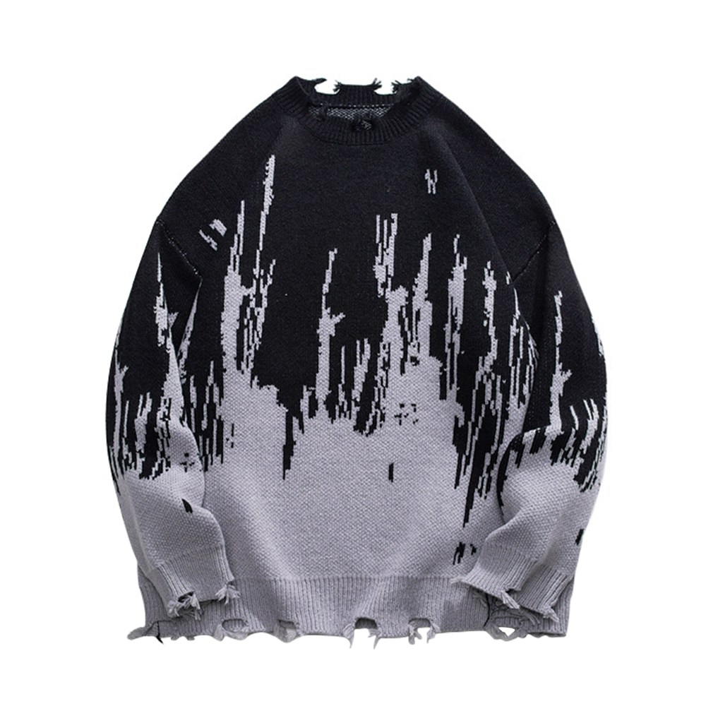 Contrast Jacquard Holes Sweater