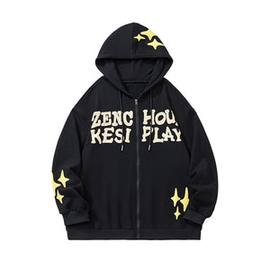 Star Foam Letter Zipper Hoodie