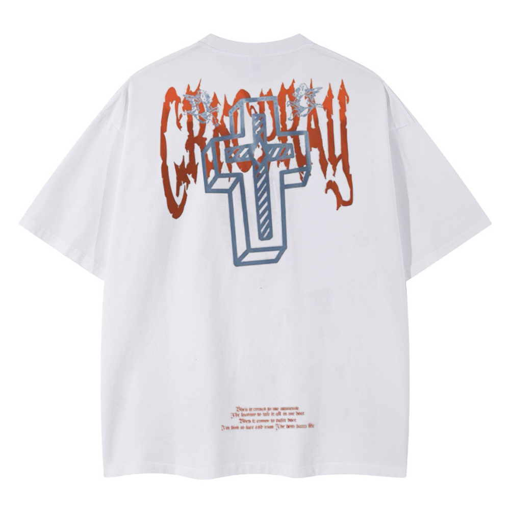 Street Cross Print Cotton T-shirt