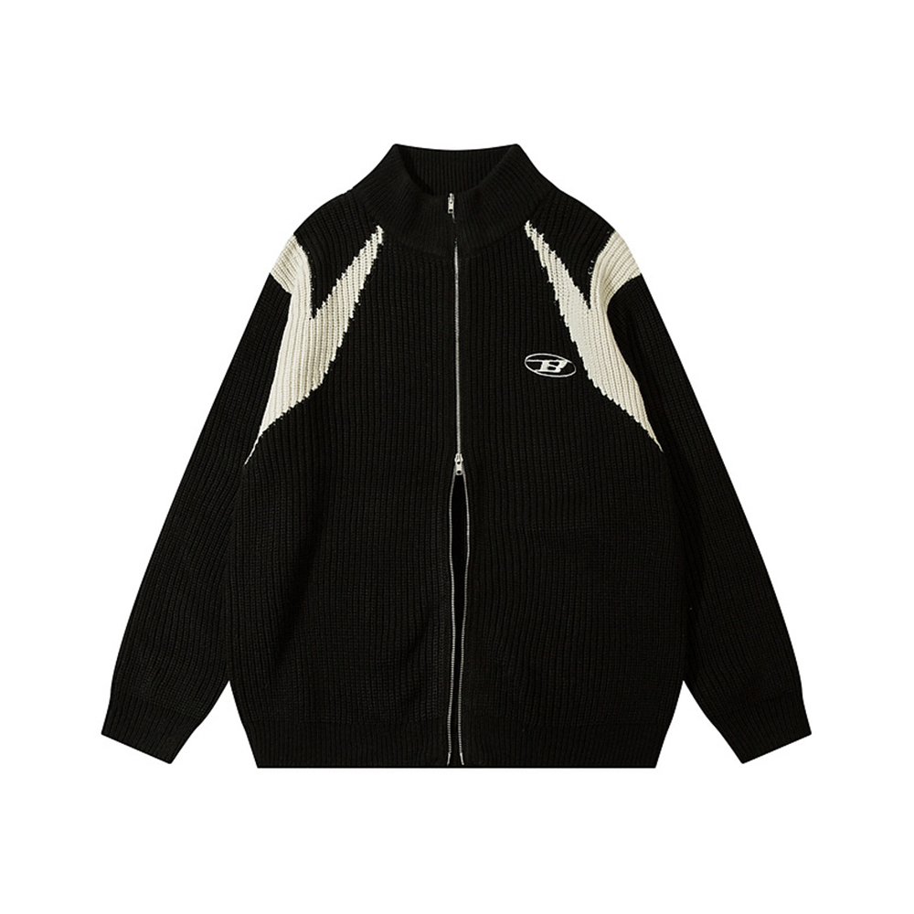 American Embroidered Zipper Cardigan Sweater