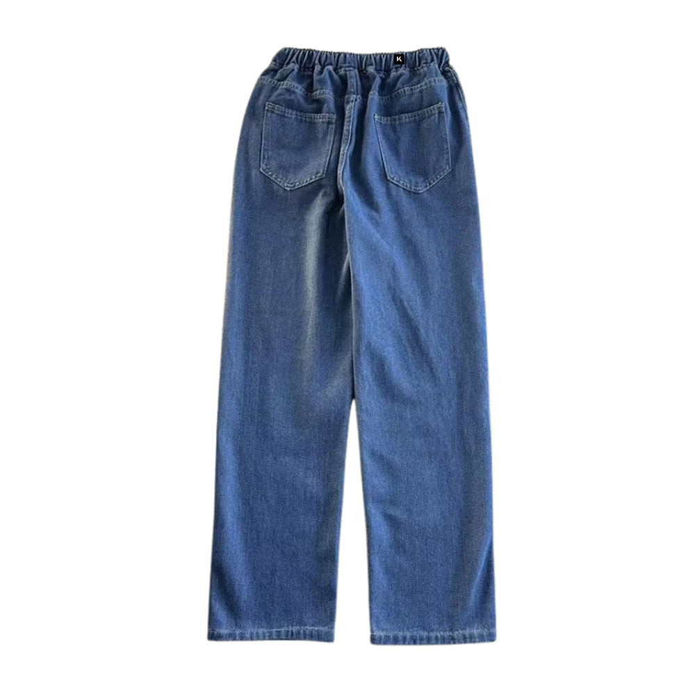 Street Solid Drawstring Washed Jeans