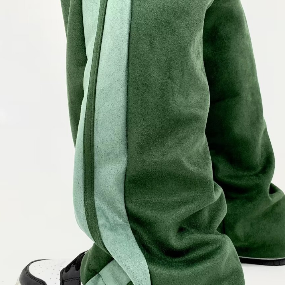 Retro Suede Letter Patch Sweatpants