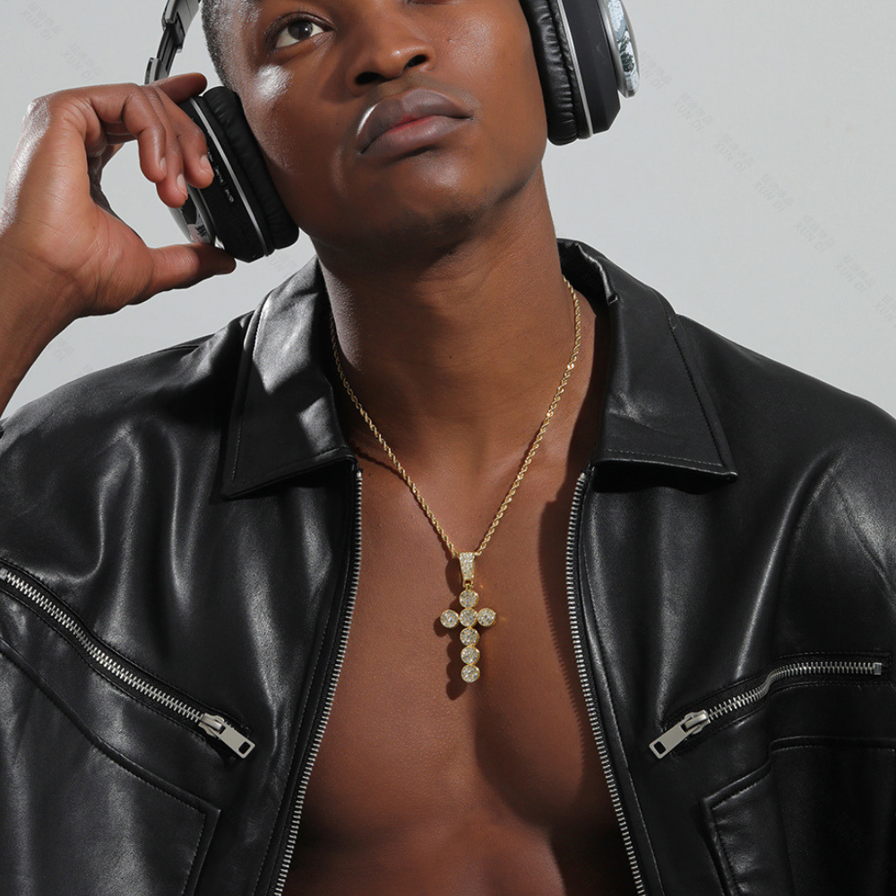 American Arc Rhinestone Cross Necklace