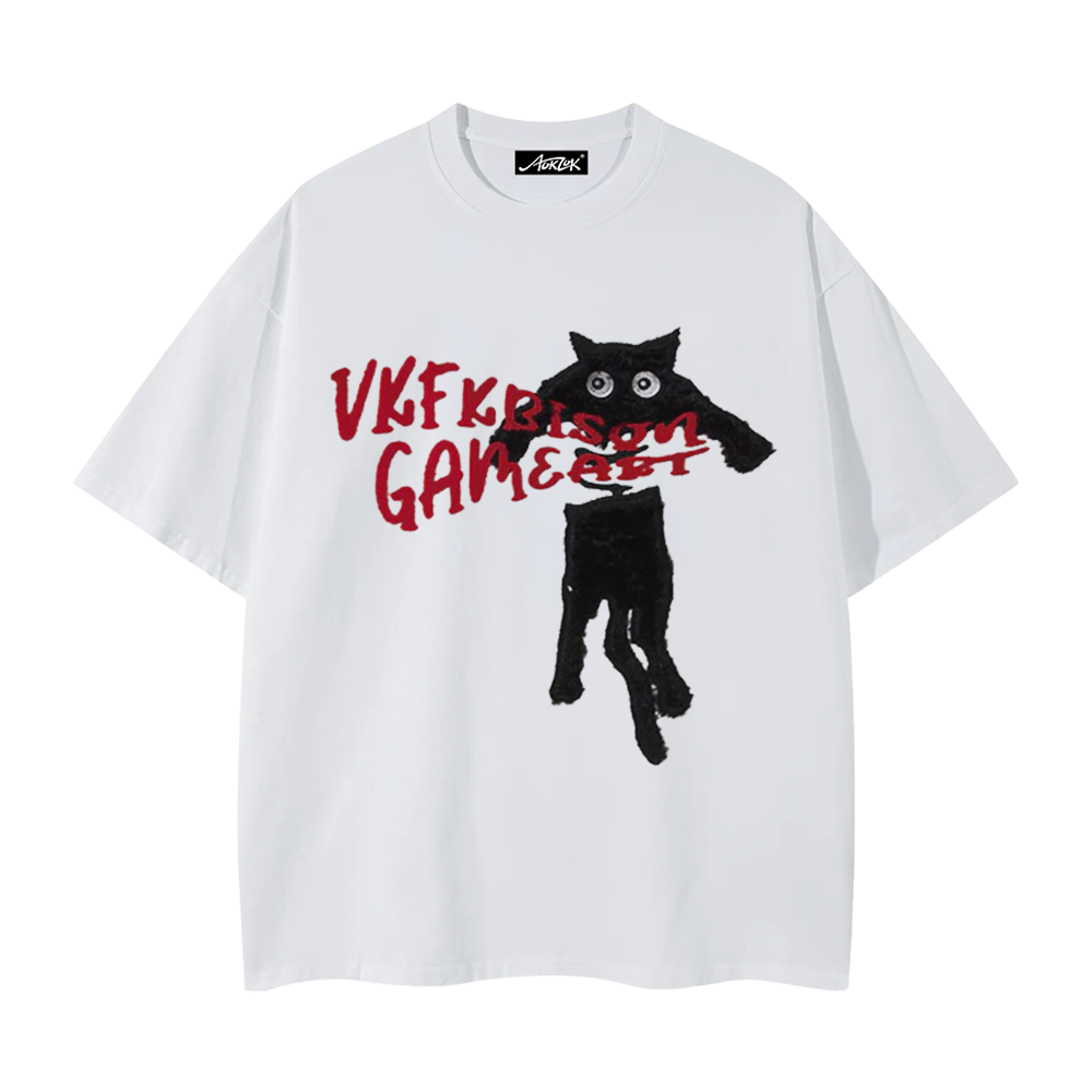 Naughty Kitten Print T-shirt