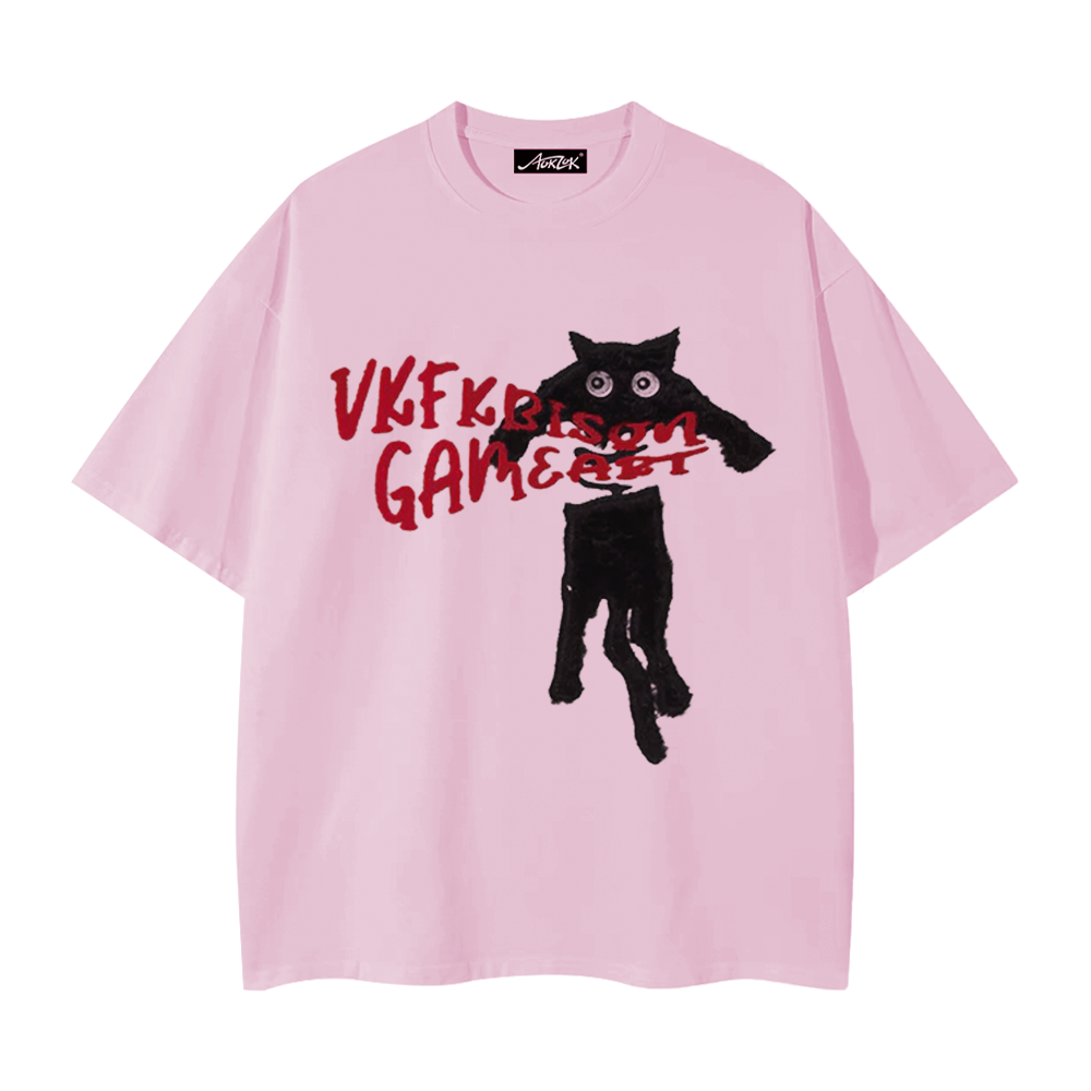 Naughty Kitten Print T-shirt