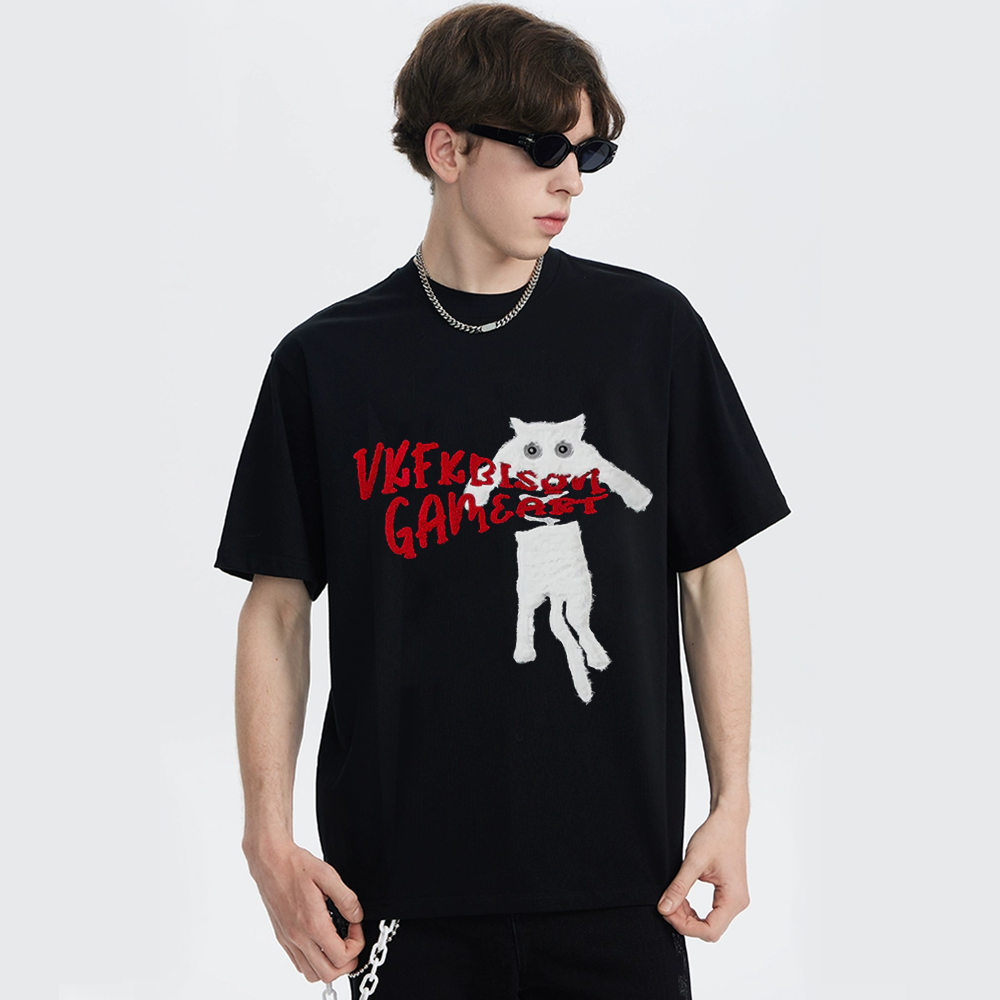 Naughty Kitten Print T-shirt