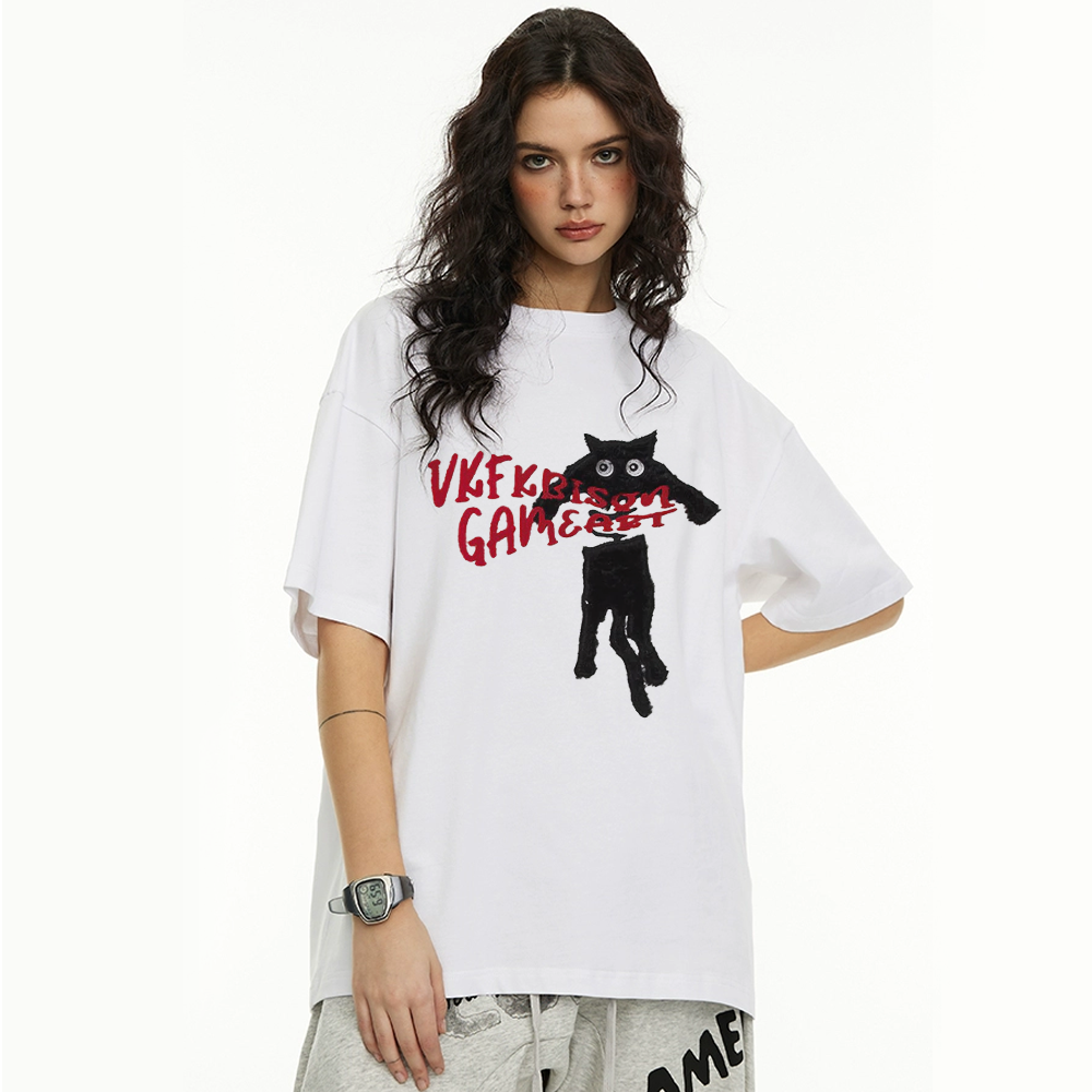 Naughty Kitten Print T-shirt