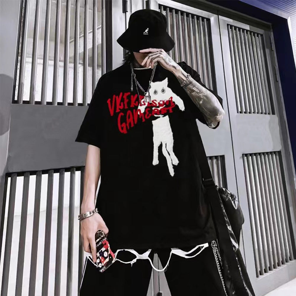 Naughty Kitten Print T-shirt