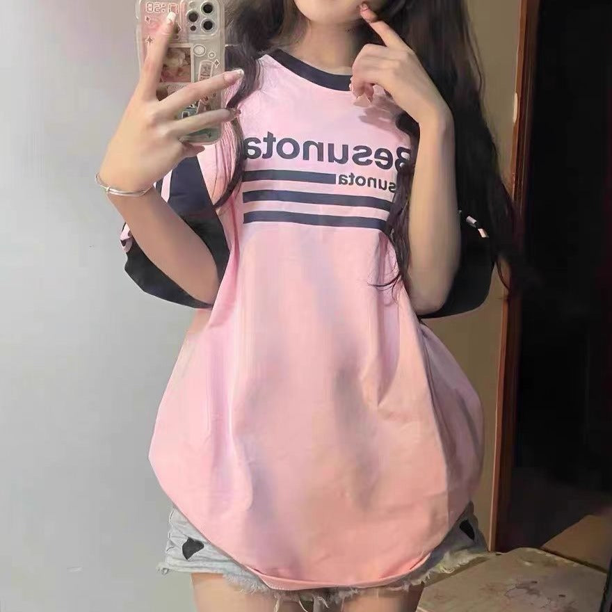 Retro Right Shoulder Contrast T-shirt