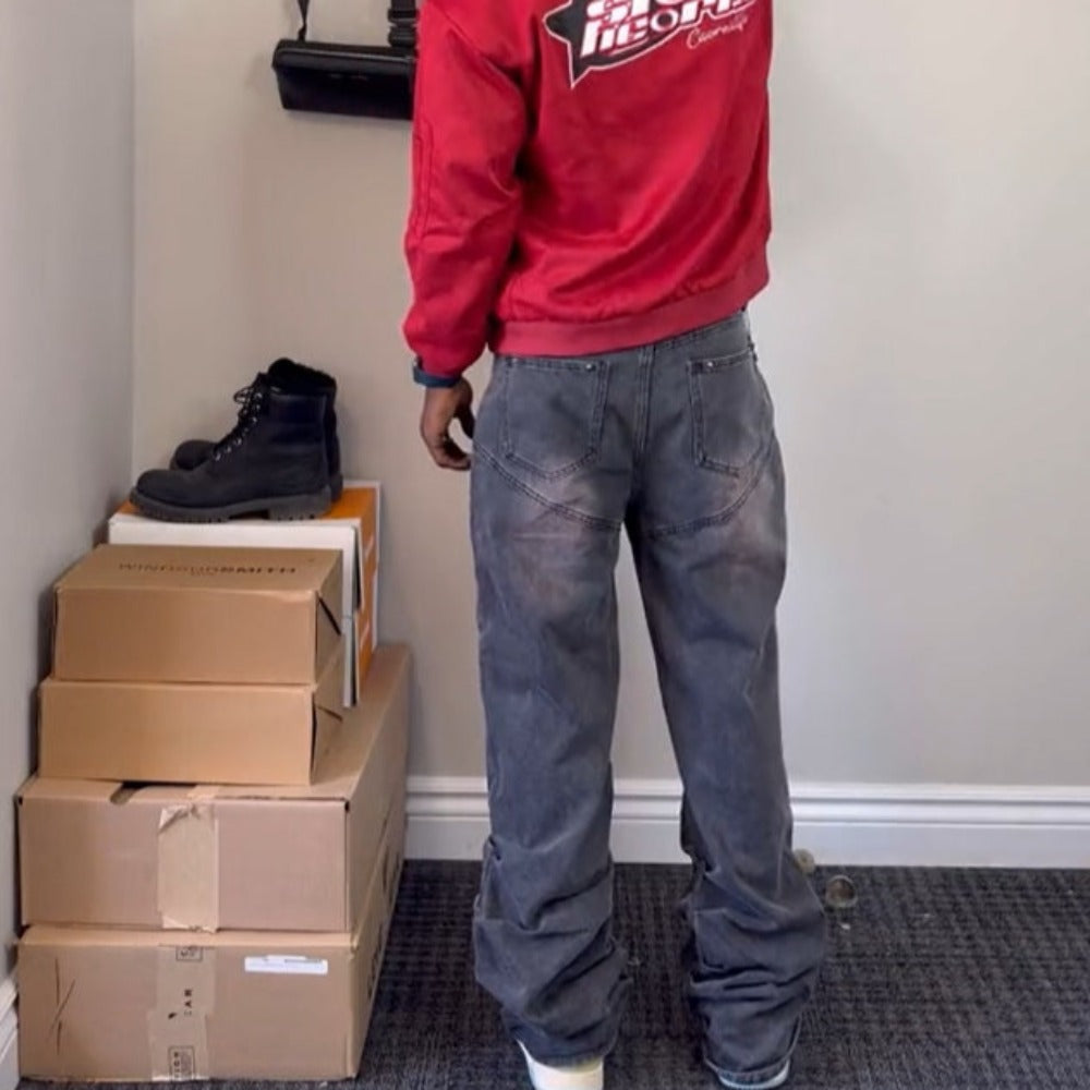 American Contrast Pleated Jeans