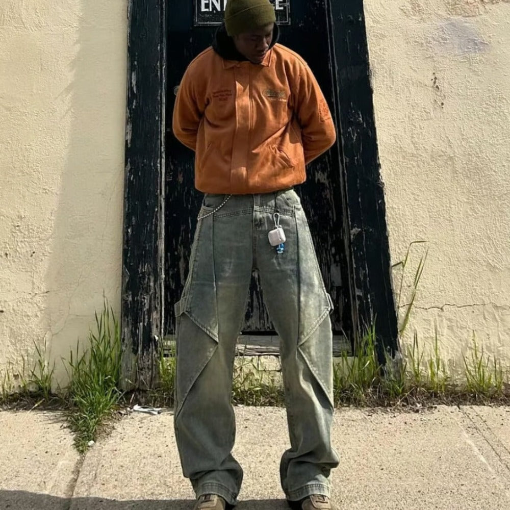 Functional Solid Color Patchwork Jeans