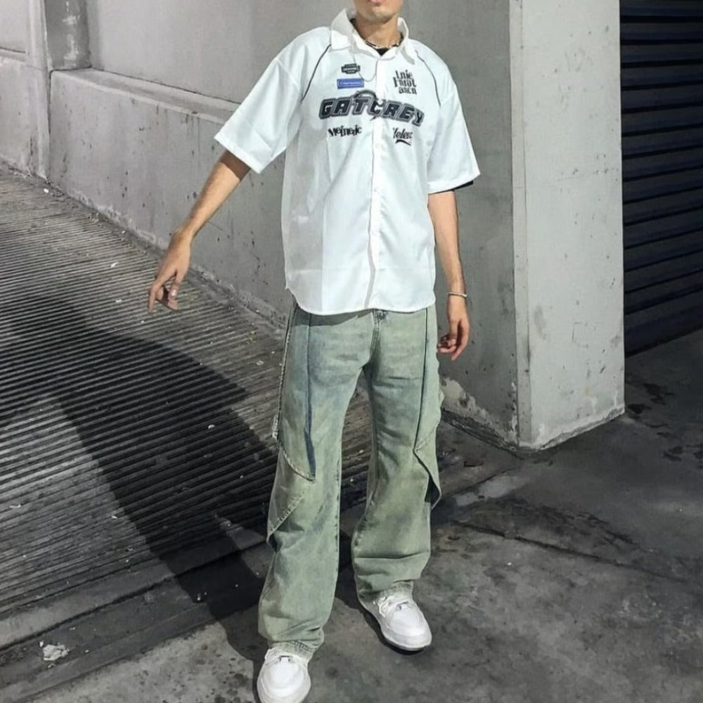 Functional Solid Color Patchwork Jeans