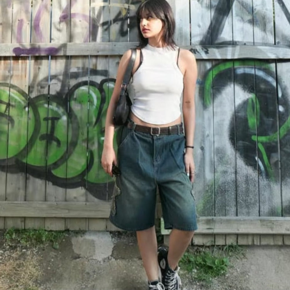 Street Trendy Star Patchwork Denim Shorts