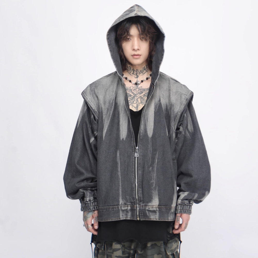 Tie-Dye Ombre Hooded Denim Jacket