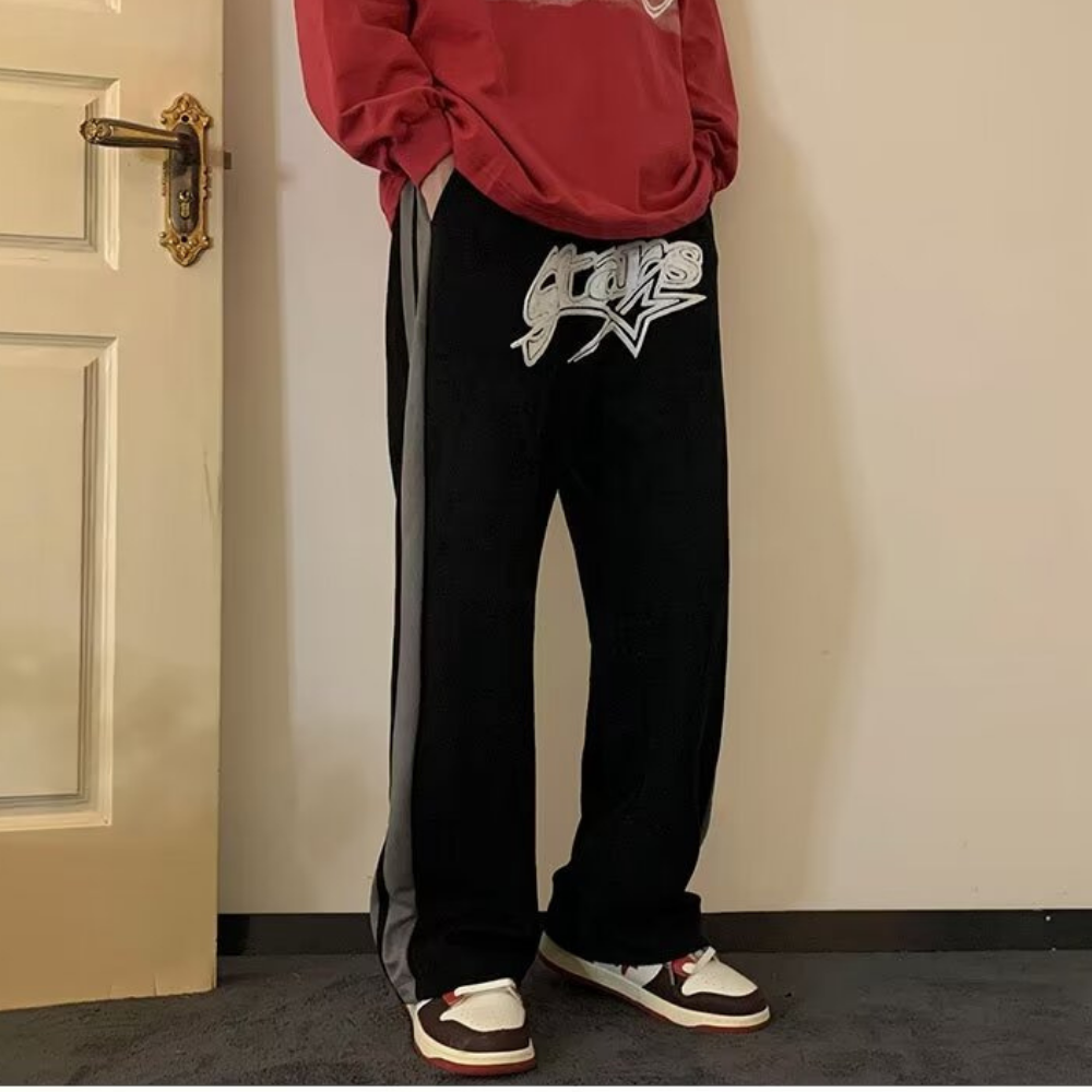 Retro Suede Letter Patch Sweatpants