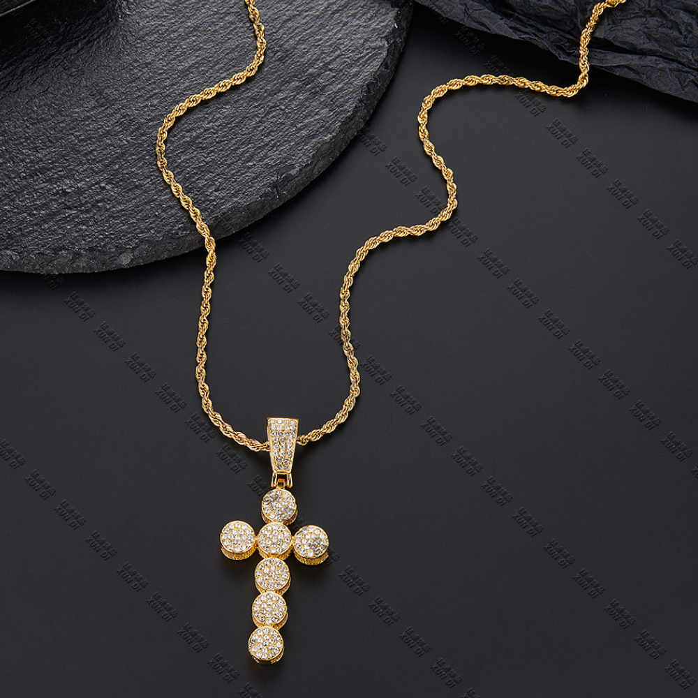 American Arc Rhinestone Cross Necklace