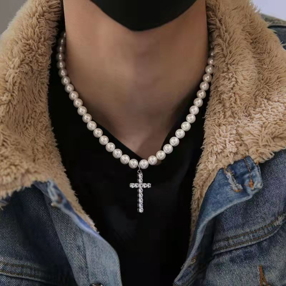 Vintage Pearl Cross Necklace
