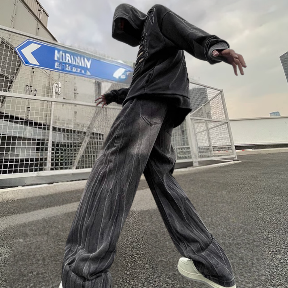 Street-Worn Washed Straight-Leg Jeans
