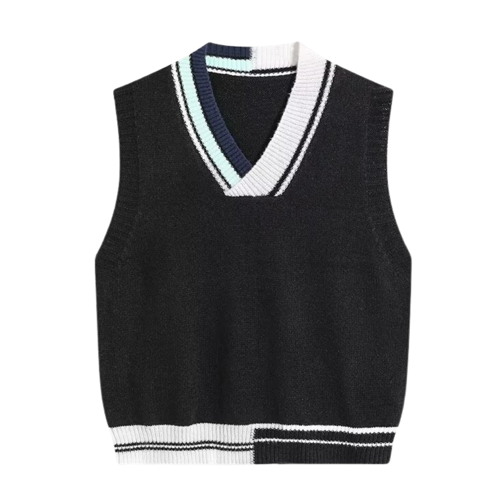 Retro Contrasting V-Neck Knitted Vest