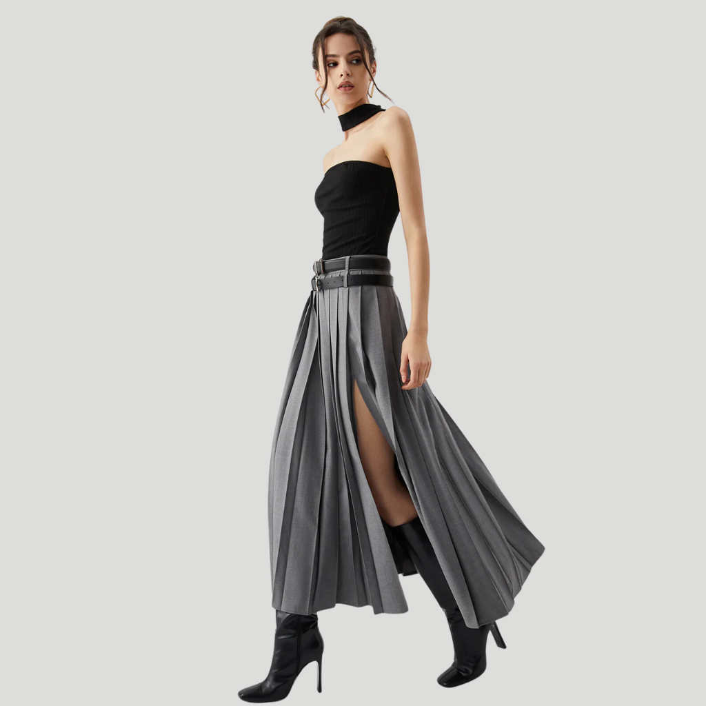 Pleated Split Maxi Skirt