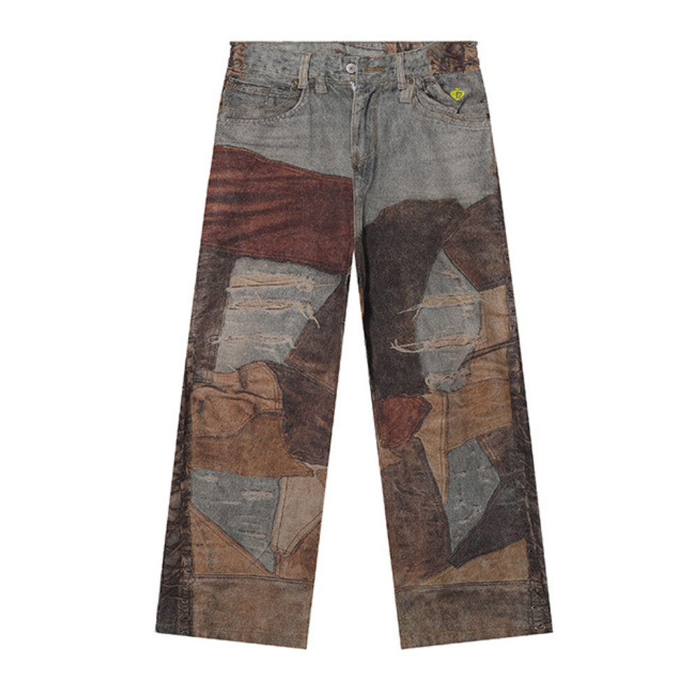 DF |Digital Print Distressed Braided Rope Jeans