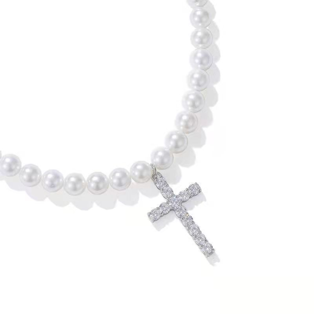 Vintage Pearl Cross Necklace