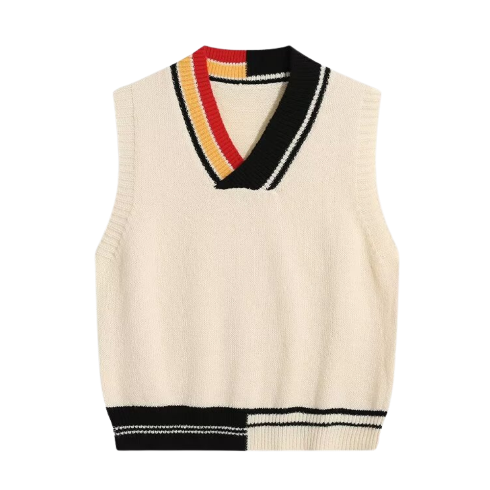 Retro Contrasting V-Neck Knitted Vest