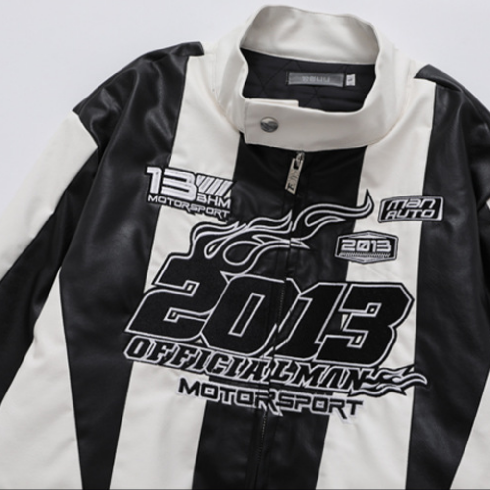Letter Embroidered Motorcycle Jacket