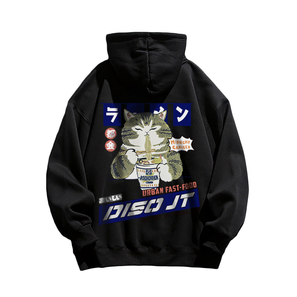 Japanese Greedy Cat Print Hoodie