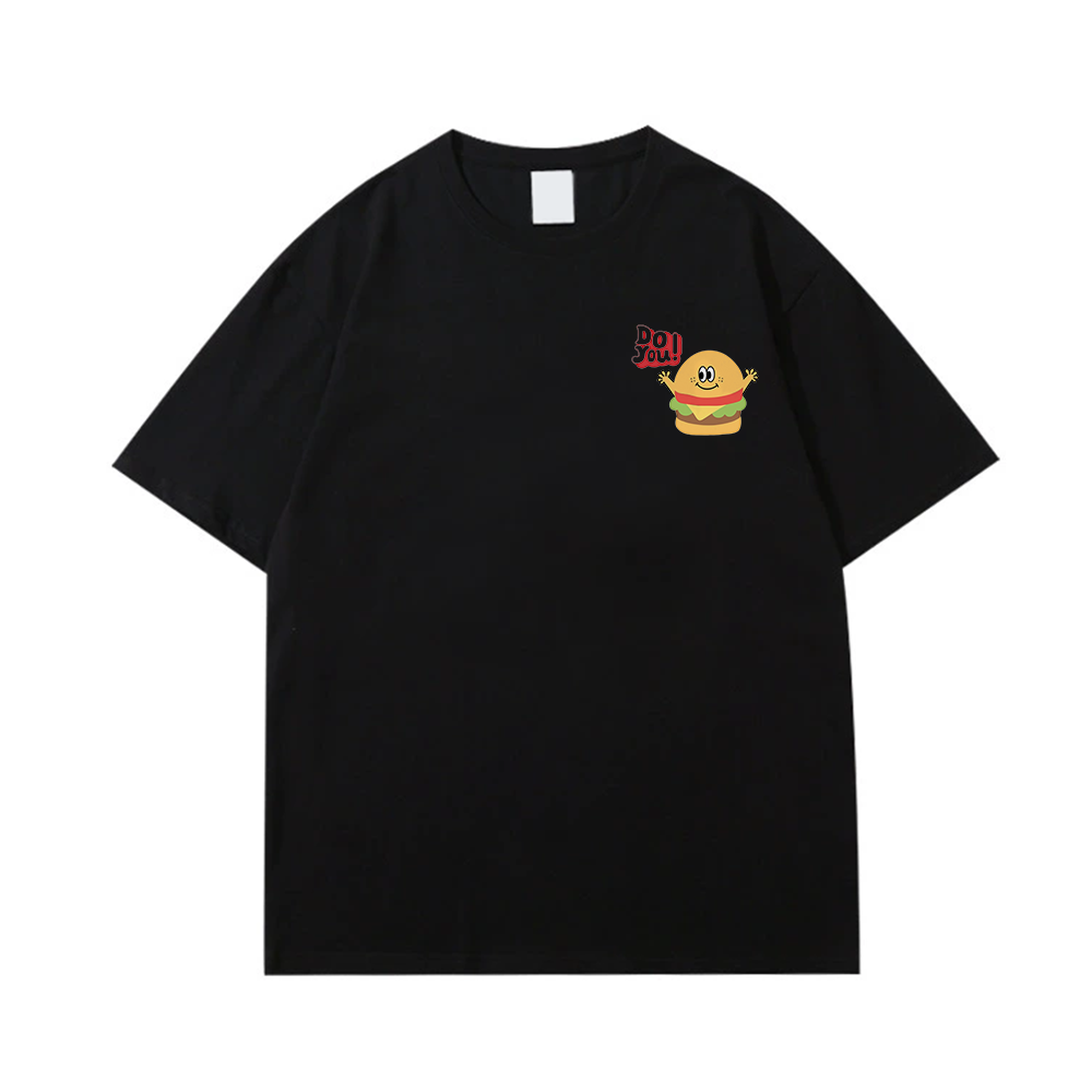 Casual Cartoon Burger Sign T-Shirt