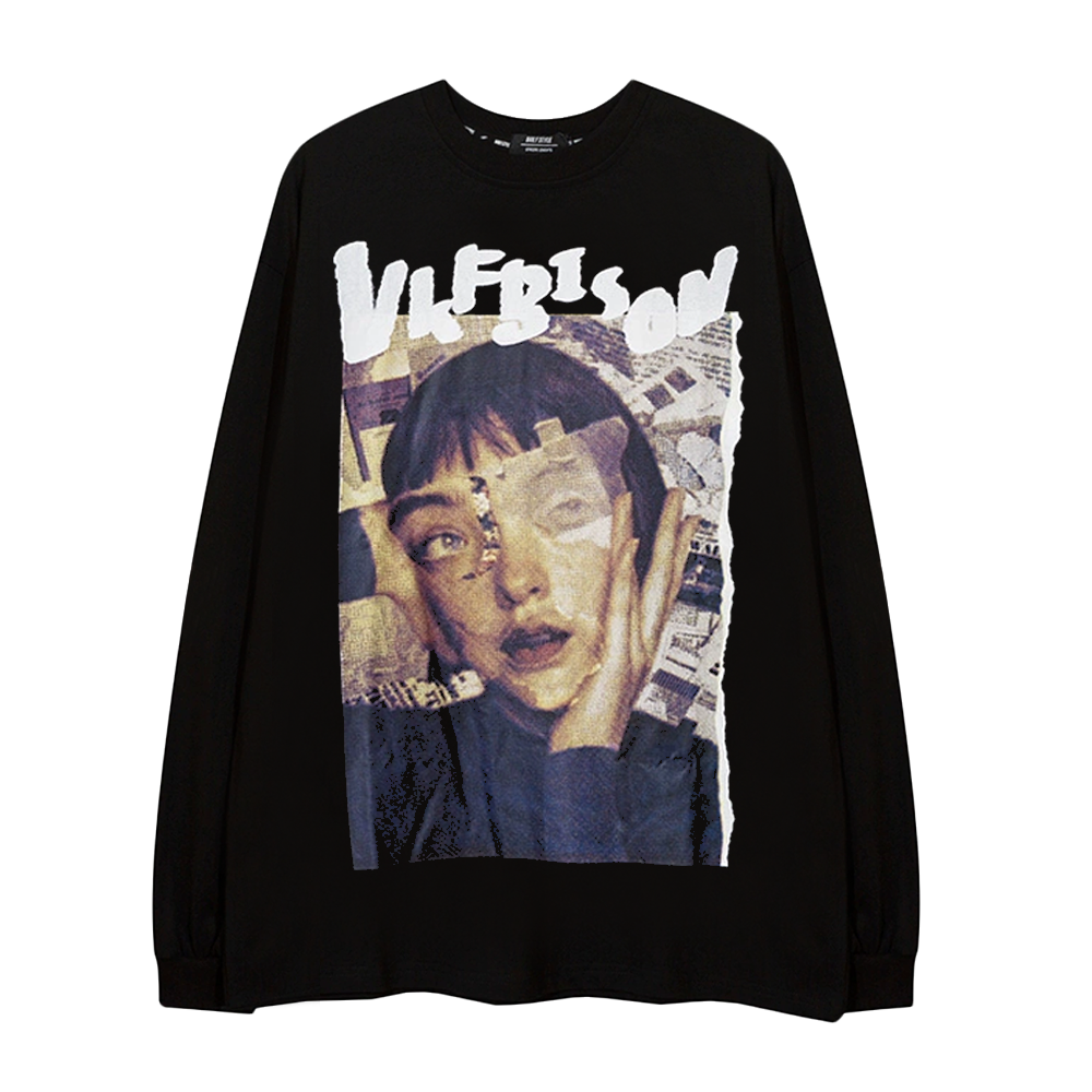 Newspaper Splicing Sense Long-Sleeve Shirt