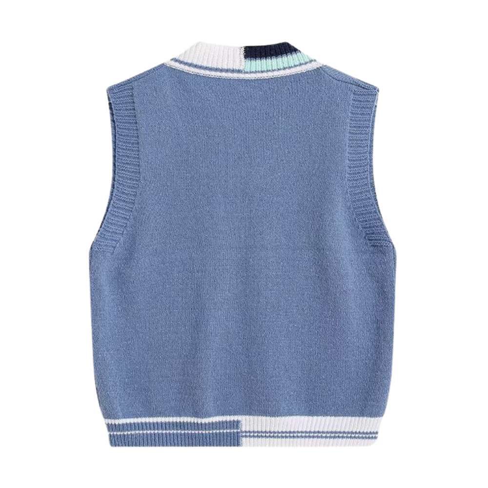 Retro Contrasting V-Neck Knitted Vest