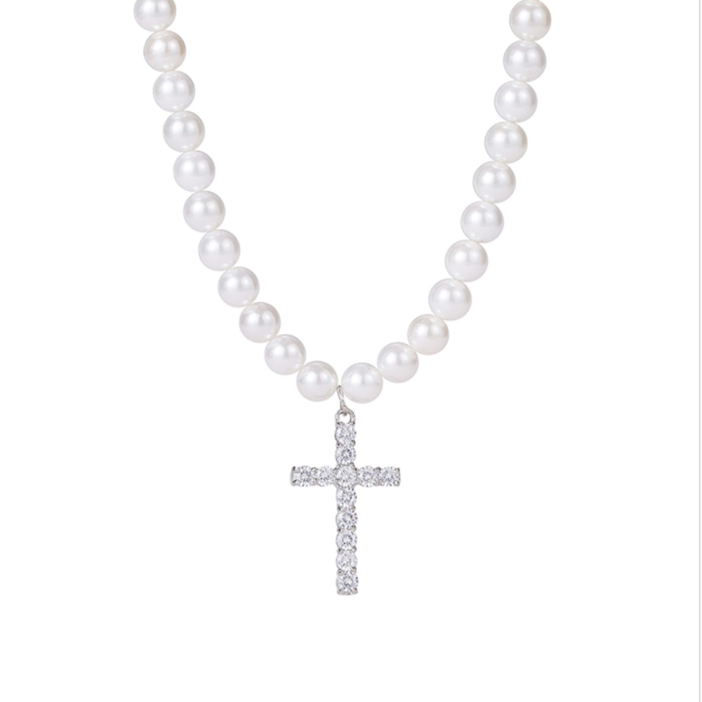 Vintage Pearl Cross Necklace