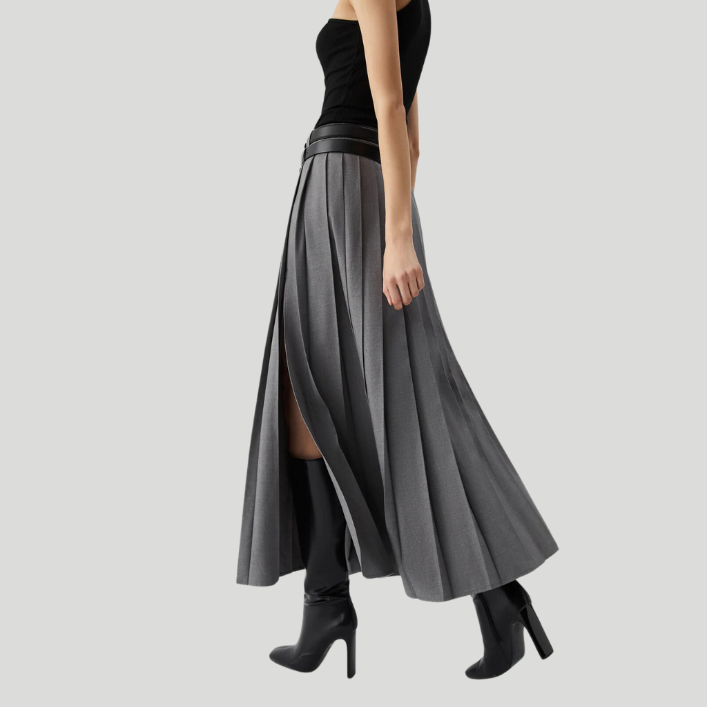 Pleated Split Maxi Skirt