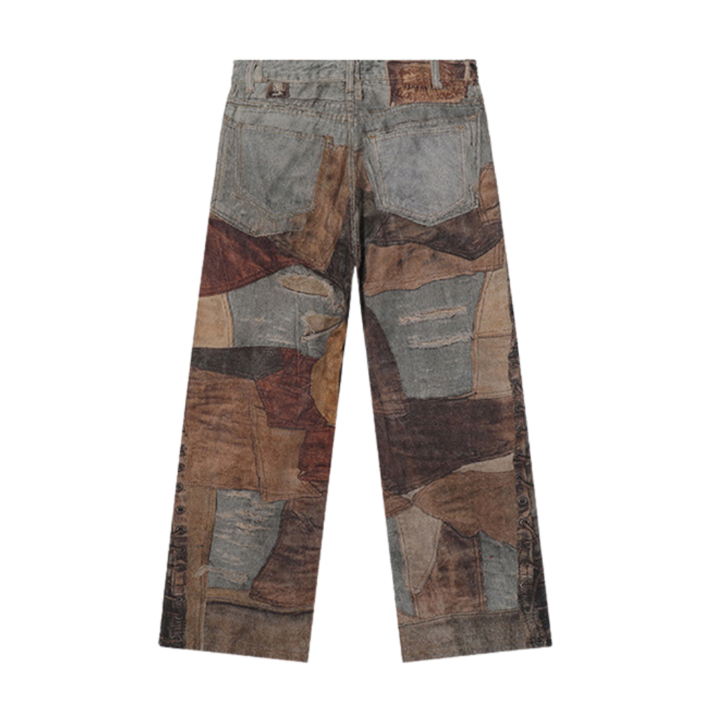 DF |Digital Print Distressed Braided Rope Jeans
