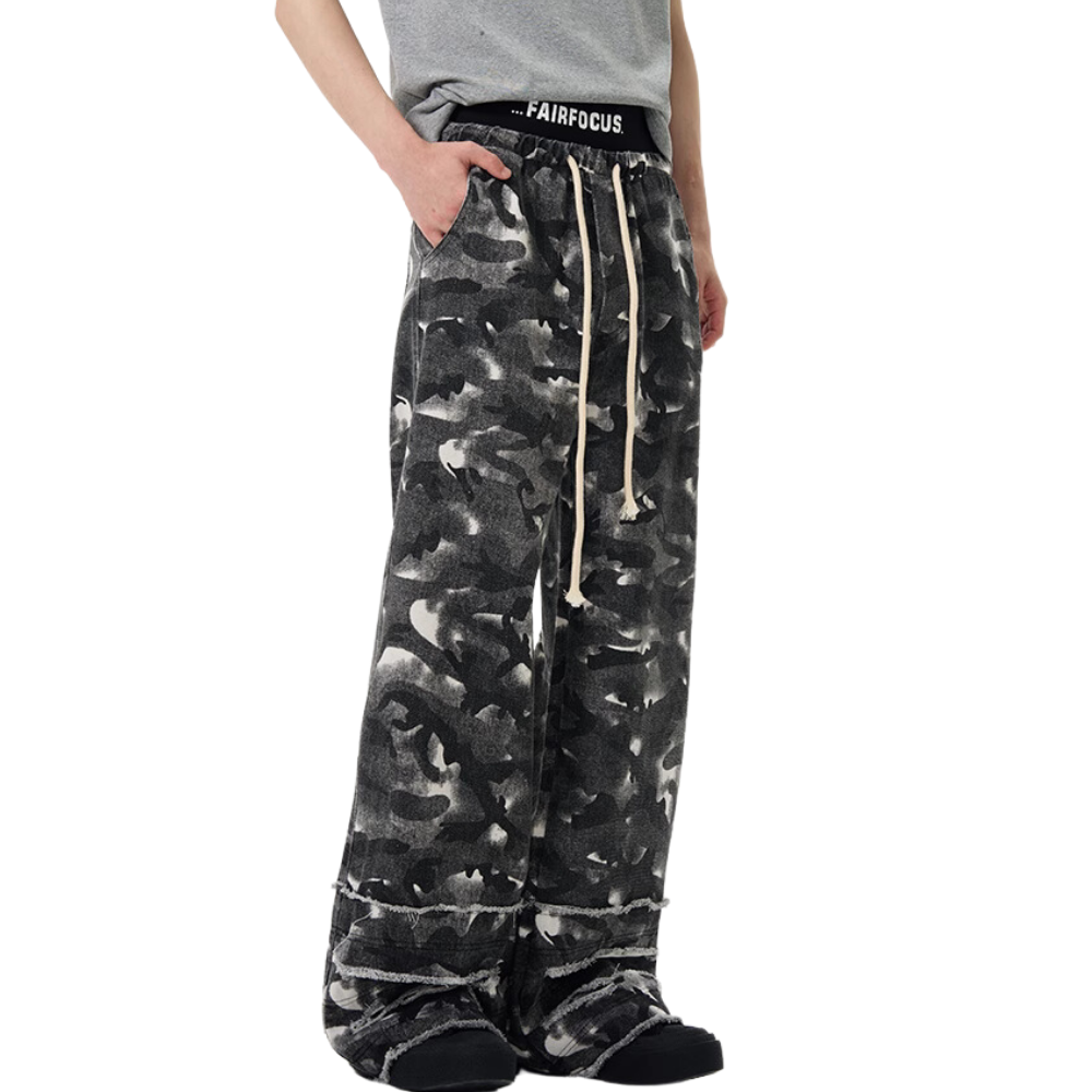 Distressed Camouflage Overalls Sweatpants
