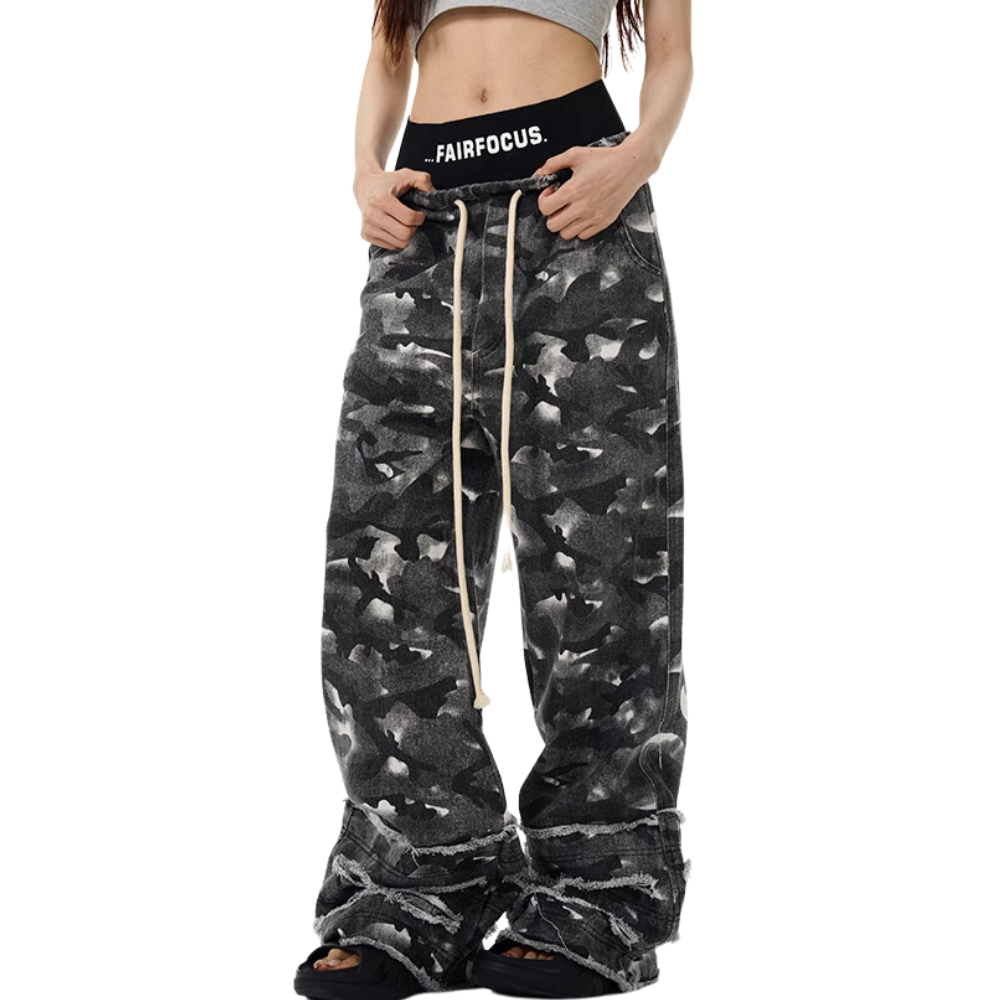 Distressed Camouflage Overalls Sweatpants