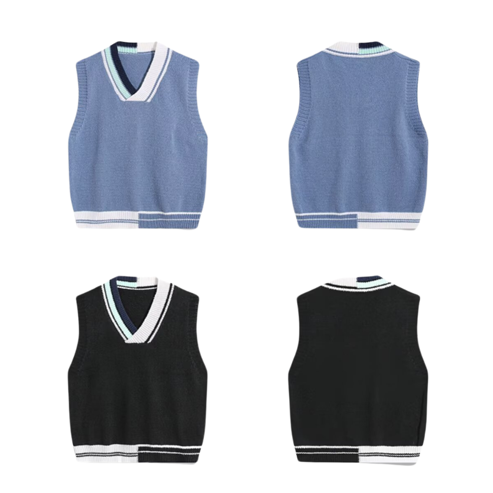 Retro Contrasting V-Neck Knitted Vest