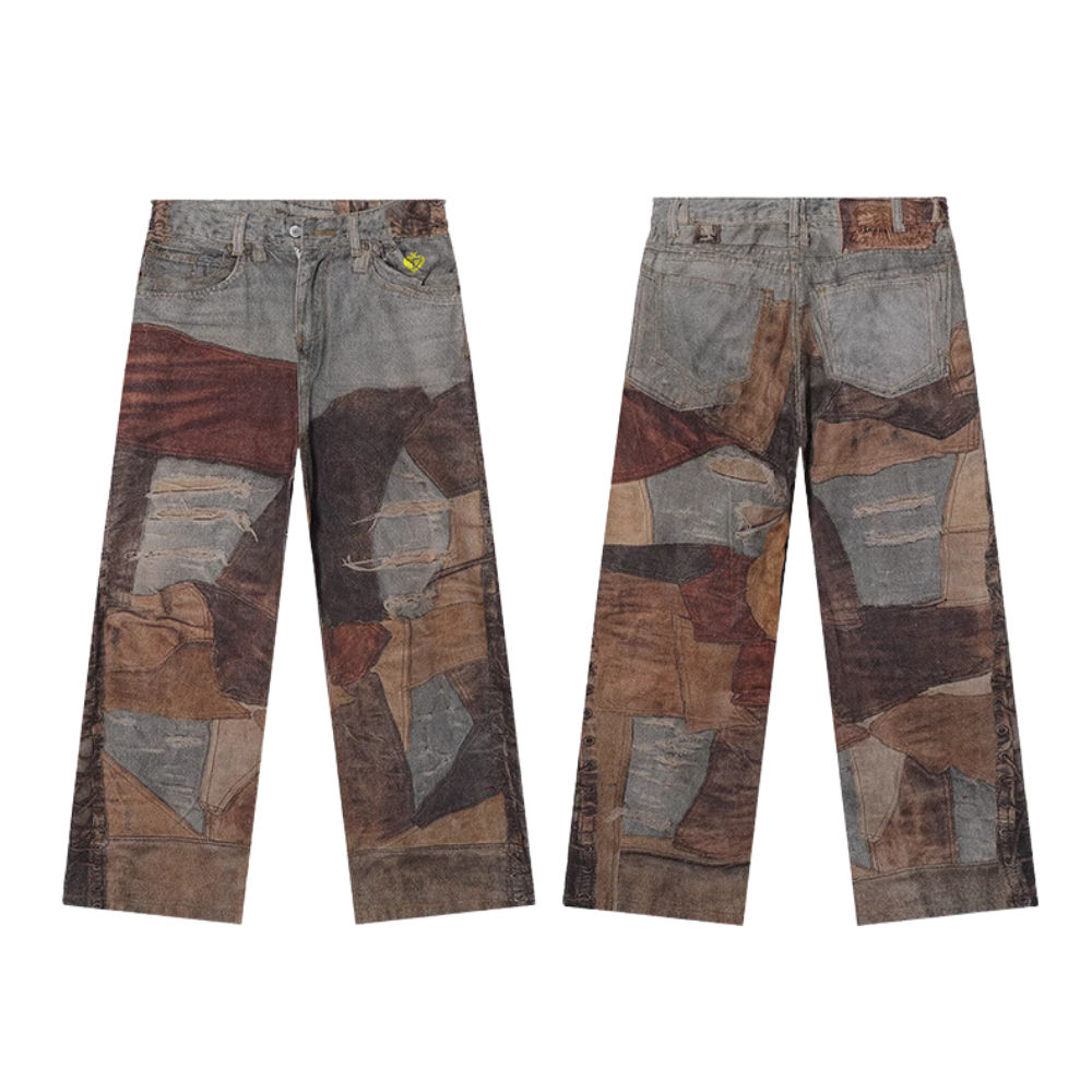 DF |Digital Print Distressed Braided Rope Jeans