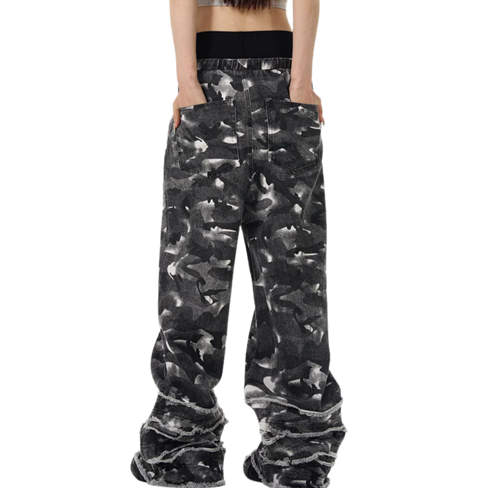 Distressed Camouflage Overalls Sweatpants